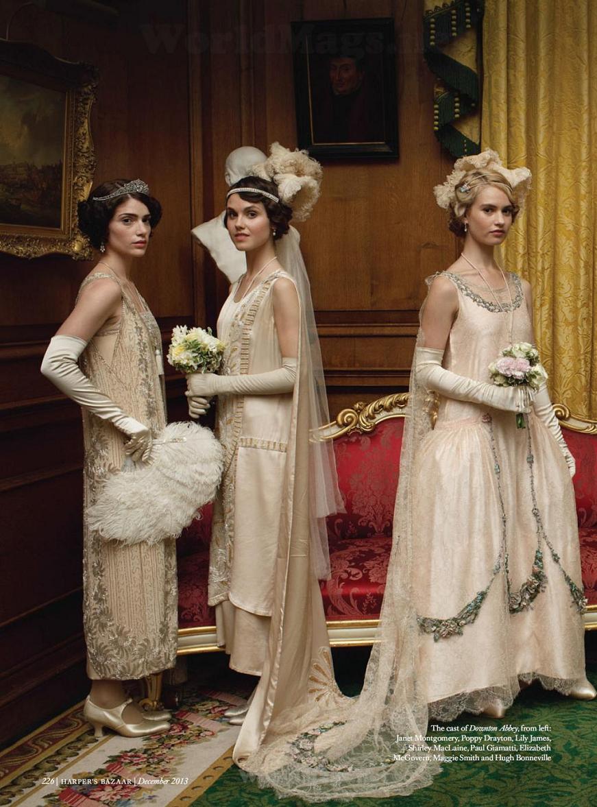 anet Montgomery, Poppy Drayton and Lily James in Downton Abbey Series 4 Christmas Special (2013).